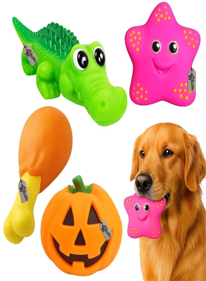 Western Era Dog Squeaky Toy Combo | Crocodile, Pumpkin, Chicken Leg & Starfish | Chewable Rubber Toys for Aggressive Chewers | Textured & Fun Shapes | Squeaky Play Toys | Indoor & Outdoor Play - Image 1